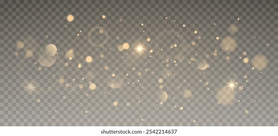 Christmas light on a transparent background. Golden dust light in png format. Christmas background made of glitter dust Christmas glowing light bokeh confetti and sparkles overlay texture for your des