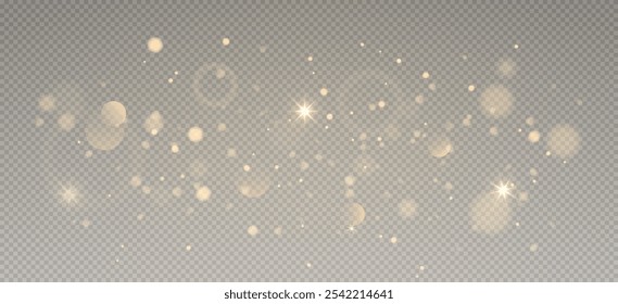 Christmas light on a transparent background. Golden dust light in png format. Christmas background made of glitter dust Christmas glowing light bokeh confetti and sparkles overlay texture for your des