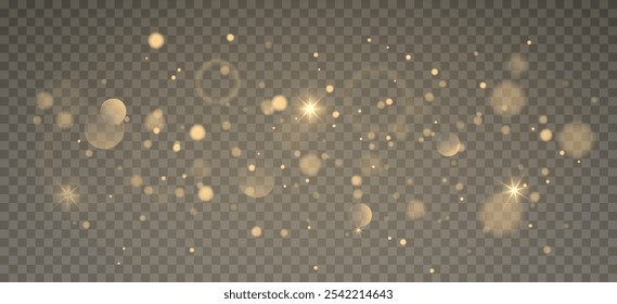 Christmas light on a transparent background. Golden dust light in png format. Christmas background made of glitter dust Christmas glowing light bokeh confetti and sparkles overlay texture for your des