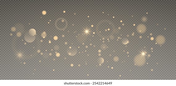 Christmas light on a transparent background. Golden dust light in png format. Christmas background made of glitter dust Christmas glowing light bokeh confetti and sparkles overlay texture for your des