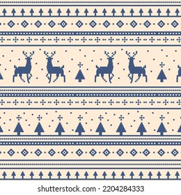 Christmas light panoramic background with drawings of deer and patterns of the holiday - Vector illustration