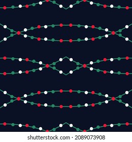 Christmas light pattern. cute garland on blue background. The seamless pattern in Christmas fashion. Beautiful design vector for fashion, wrapping paper, cards, wallpaper, fabric, background.