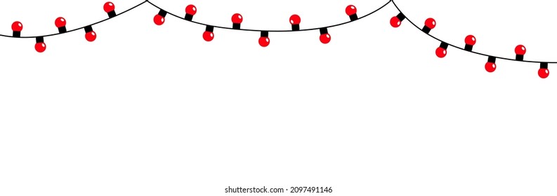 Christmas light set. Red color string fairy lights. Lightbulb glowing garland line. Cartoon holiday festive xmas decoration banner. Flat design. Isolated. White background. Vector illustration
