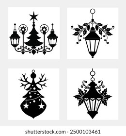 Christmas light silhouette style icons