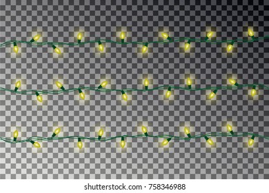 Christmas light string effect decoration isolated on dark background. Realistic garland vector. Winter xmas illustration.