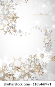Christmas light vector background illustration with snowflakes and golden Merry Christmas text