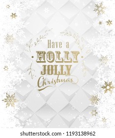 Christmas light vector background illustration with snowflakes and golden Merry Christmas text