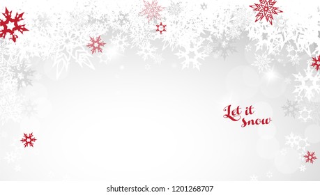 Christmas Light Vector Background Illustration With Snowflakes And Red Let It Snow Text