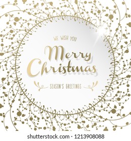 Christmas light vector background illustration with snowflakes and golden Merry Christmas text