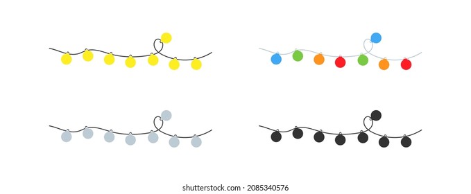 Christmas light. Xmas garland. Holiday bulb string. Christmas tree ball in vector flat style.