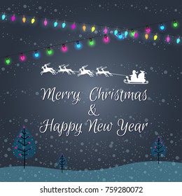 Christmas lights abstract background. Glowing light bulbs design.Vector