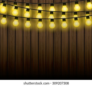 Christmas lights with background, light bulbs decoration vector illustration
