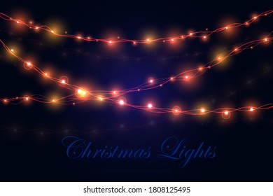 Fondo de las luces de Navidad. Conjunto de guirnaldas de color, decoración festiva. Xmas