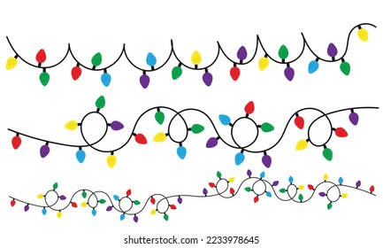 Christmas lights background. String with colorful light bulbs vector Decoration