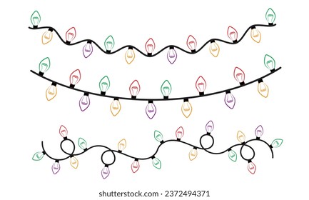 Christmas lights background. String with colorful light bulbs vector Decoration