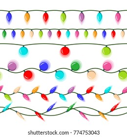 Christmas Lights Background Vector. Strings Of Christmas Lights. Design Elements. Isolated Illustration
