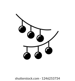Christmas lights black icon, vector sign on isolated background. Christmas lights concept symbol, illustration 
