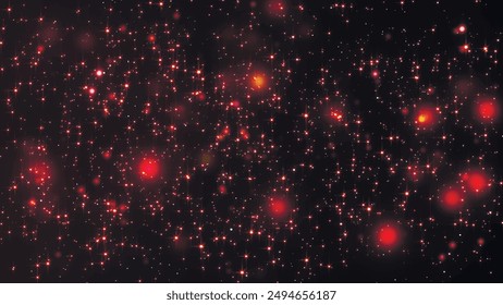 Christmas lights bokeh. Abstract dynamic glowing particles. Background of glittering lights and bright particles. Confetti. Starry space background. 3d vector illustration.