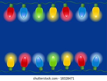 Christmas lights border with dark blue background