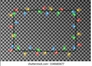 Christmas Lights Border Vector. Holiday Light String Decor Element. Vector Illustration.