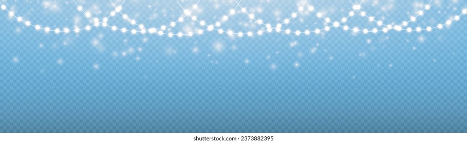 Christmas lights. Bright golden Christmas glowing garlands with sparks and glare. For congratulations, advertising invitations design, web banners.	