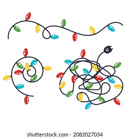 Christmas lights bulb garland mess isolated on white background