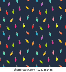 Christmas lights bulbs colorful seamless pattern. Vector illustration.