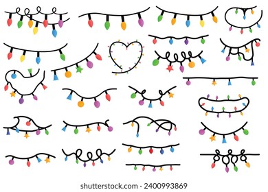 Christmas lights clipart set vector. Christmas string lights clipart set. Vector illustration