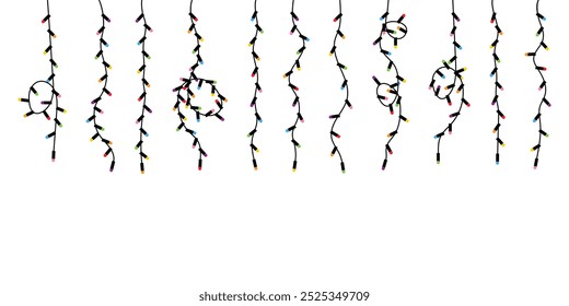 Navidades Luces. Cadena de Navidades de colores. Navidades Luz. Luces de Navidades colgantes. Ilustración vectorial