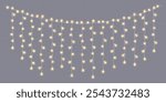 Christmas lights curtain hanging decor realistic vector icon. Illuminating garland at holiday party 3d object illustration on transparent background