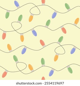 Christmas lights, cute seamless pattern on a light background, New Year's mood, garland, vector