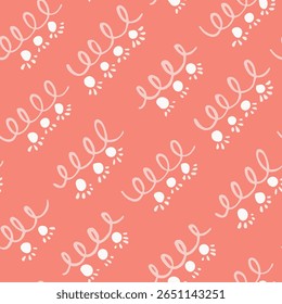 Christmas lights decorations on coiled strings forming a minimal festive pattern in colors of peach, off pink and off white. Holiday seamless vector pattern. Great for home decor, fabric, wallpaper.