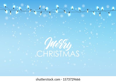 Christmas lights, decorative design elements, winter banner, white snowflakes, celebration background, realistic lights isolated vector illustration