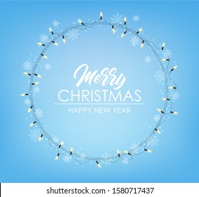 Christmas lights, decorative design elements, winter banner, white snowflakes, celebration background, realistic lights isolated vector illustration