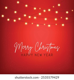 Christmas lights, decorative design elements, winter banner, star lights, celebration background, realistic lights isolated vector illustration
