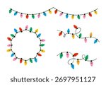 Christmas lights decorative elements collection. Colorful vector illustration.