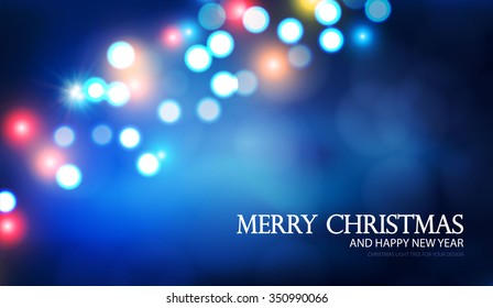 Christmas Lights Design. Winter Space. Abstract Blue Bokeg Background. Vector illustration.
