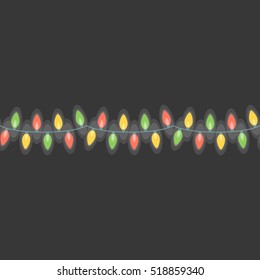 Christmas lights festive decorations, flat design seamless pattern