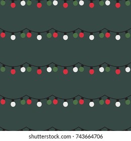 Christmas lights festive decorations. Flat design seamless pattern. Xmas vector background. Perfect for greeting cards, holiday wrapping paper and decor.