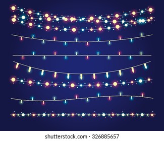 Christmas Lights Festive Decorations. Vector Set Eps10