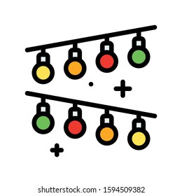 Christmas lights filled design icon, vector illustration