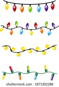 Christmas lights. Four different colored Christmas lights. Vector illustration.