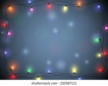 Christmas lights frame on dark background