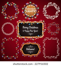 Christmas Lights Frames with a Copy Space Set4 for Celebratory Design. Used pattern brushes included.