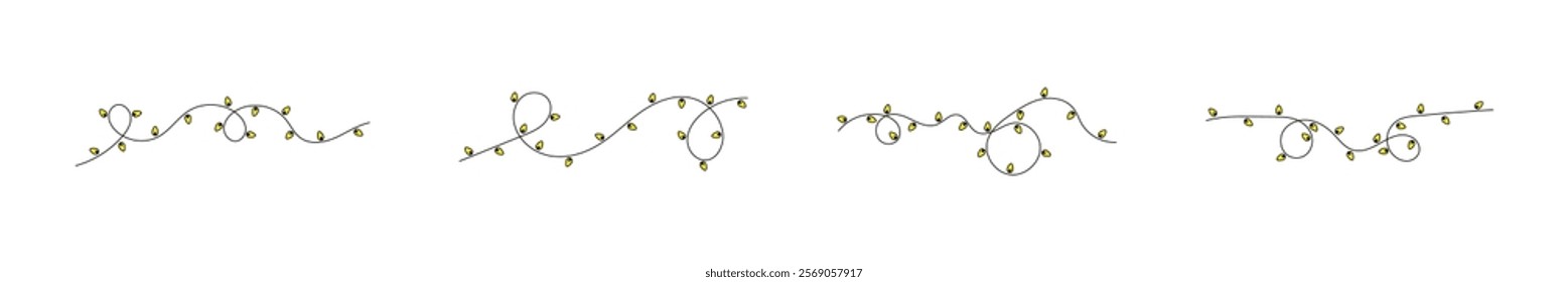 Christmas lights garland. Garland with bulbs. Christmas garland in simple linear style. Garland string. Christmas lights string
