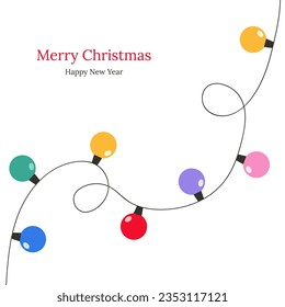 Christmas lights garland card in flat style