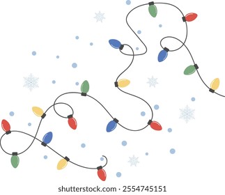 Christmas lights garland, elegant minimalist style, festive vector design template in yellow, blue, green and red colors