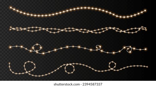 Christmas Lights garland, Glowing lights for Xmas Holiday greeting card design.