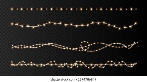 Christmas Lights garland, Glowing lights for Xmas Holiday greeting card design.