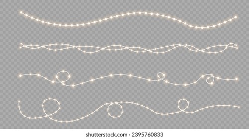 Christmas Lights garland, Glowing lights for Xmas Holiday greeting card design.